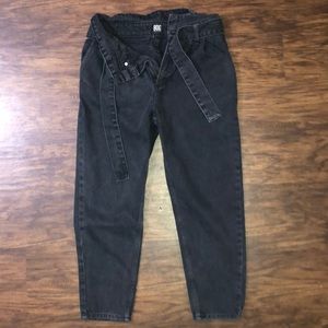 Grey High Waisted Denim Trousers